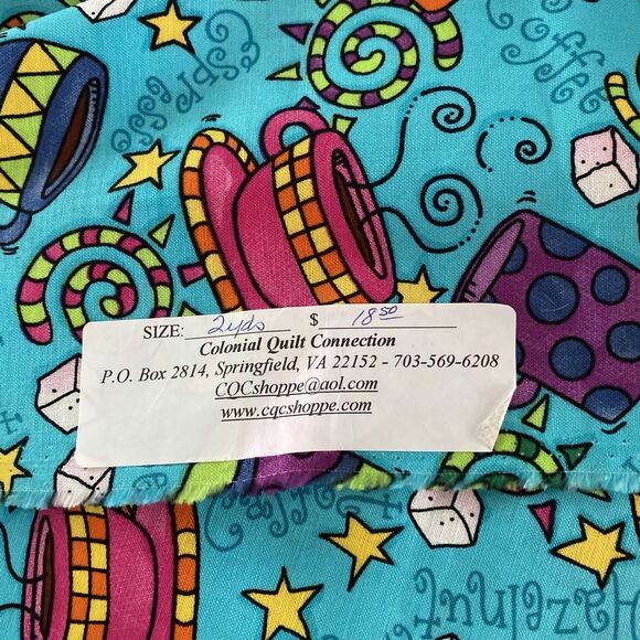 Timeless Treasures Hi Fashion Fabrics Whimsical Coffee Mugs Bright Colors 2 yds - Picture 7 of 7